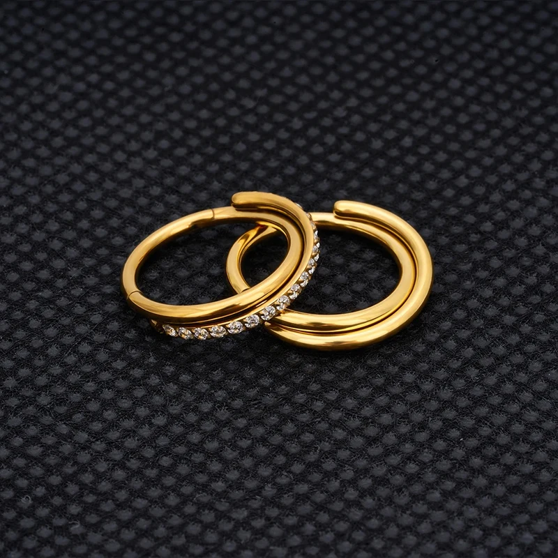 G23 16G Titanium CZ Row Conch Nose Ring Cartilage Hoop Daith Tragus Helix Lobe Earring Hinged Segment Clicker Piercing Jewelry