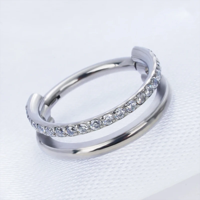 G23 16G Titanium CZ Row Conch Nose Ring Cartilage Hoop Daith Tragus Helix Lobe Earring Hinged Segment Clicker Piercing Jewelry