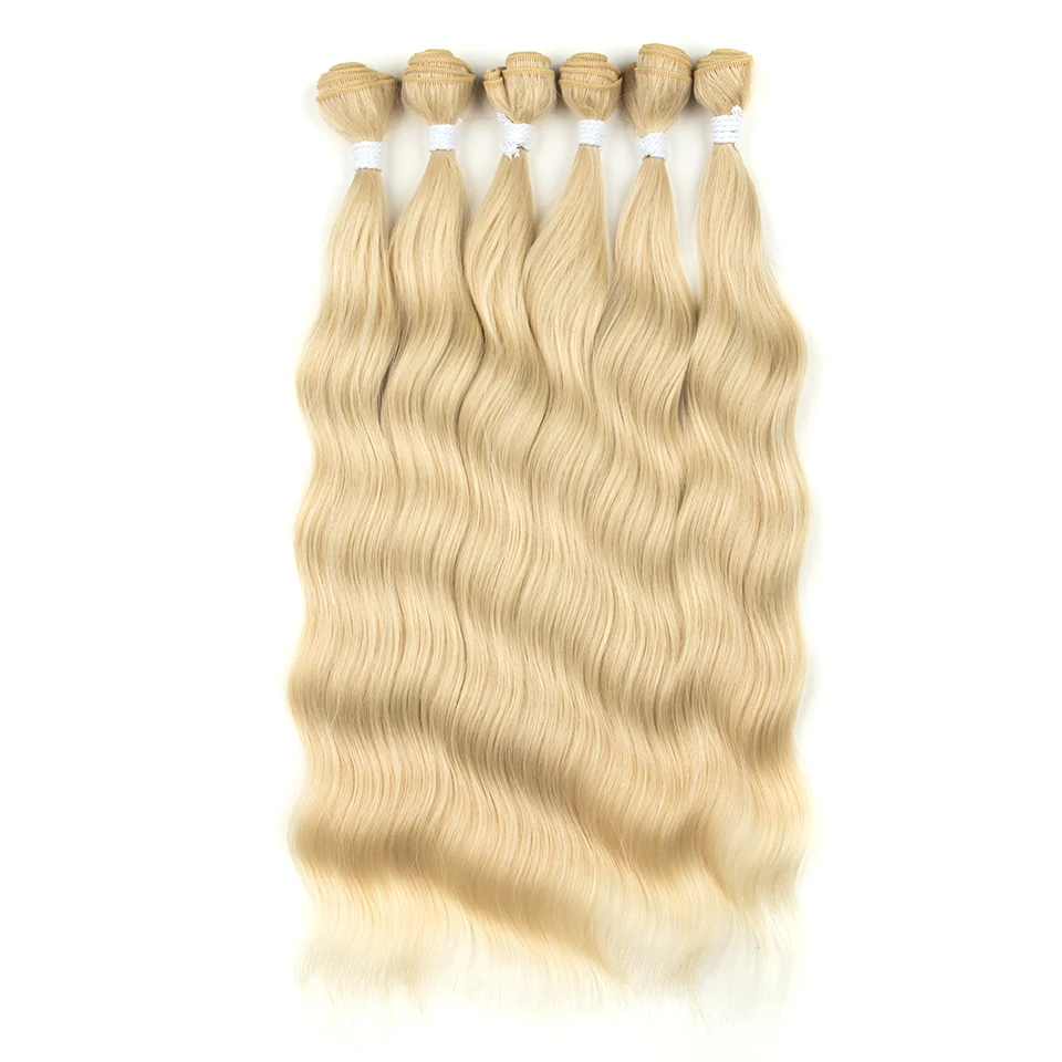 FASHION IDOL 6Pcs Water Wave Hair Bundles Synthetic Hair Extensions 20 inch Ombre Blonde Fake Hair Weave Body Wave Fiber Hair