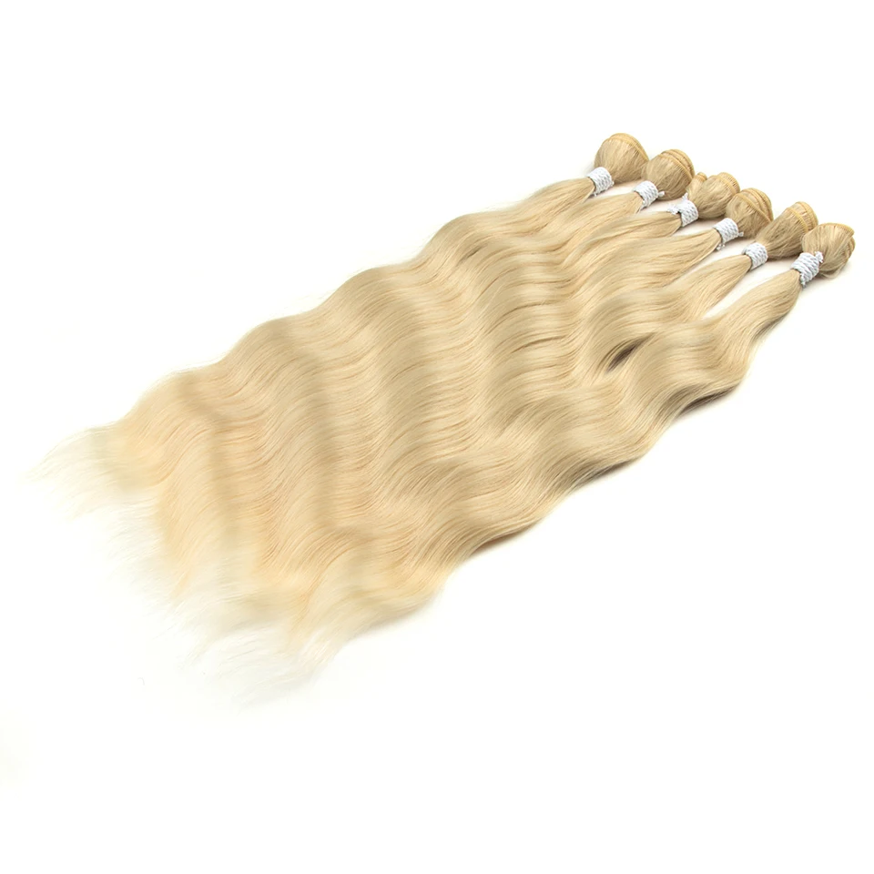 FASHION IDOL 6Pcs Water Wave Hair Bundles Synthetic Hair Extensions 20 inch Ombre Blonde Fake Hair Weave Body Wave Fiber Hair