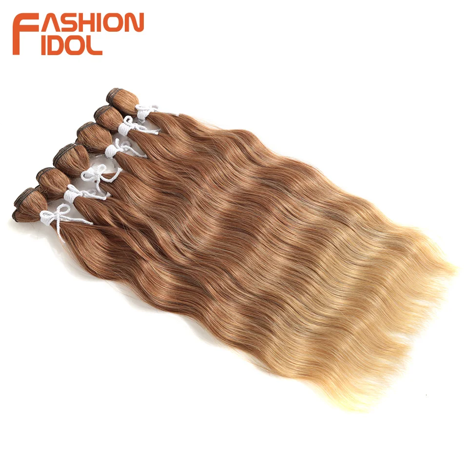 FASHION IDOL 6Pcs Water Wave Hair Bundles Synthetic Hair Extensions 20 inch Ombre Blonde Fake Hair Weave Body Wave Fiber Hair