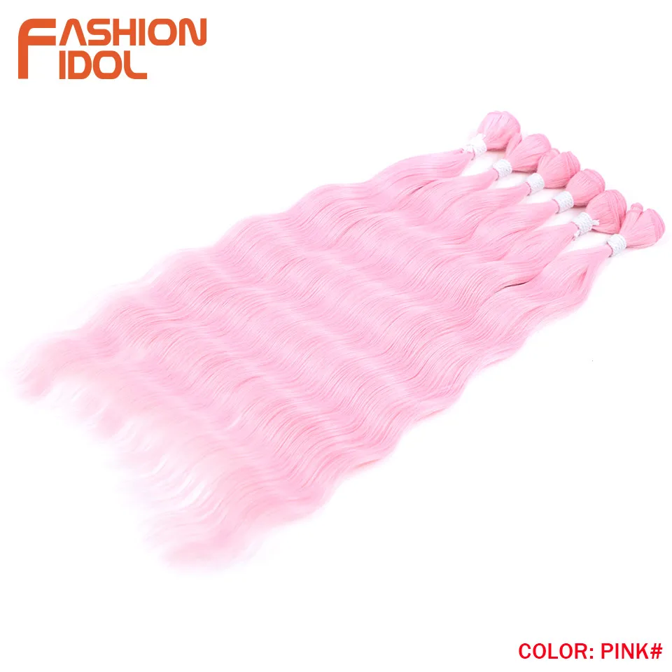 FASHION IDOL 6Pcs Water Wave Hair Bundles Synthetic Hair Extensions 20 inch Ombre Blonde Fake Hair Weave Body Wave Fiber Hair