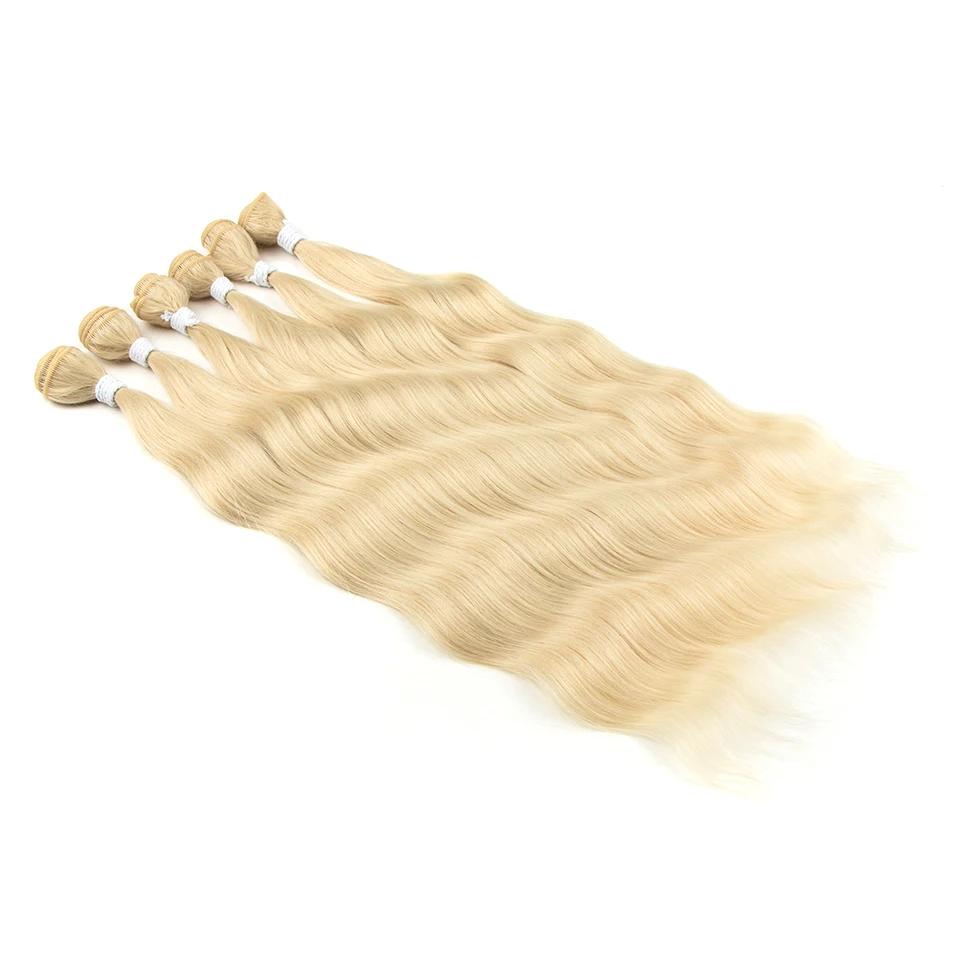 FASHION IDOL 6Pcs Water Wave Hair Bundles Synthetic Hair Extensions 20 inch Ombre Blonde Fake Hair Weave Body Wave Fiber Hair