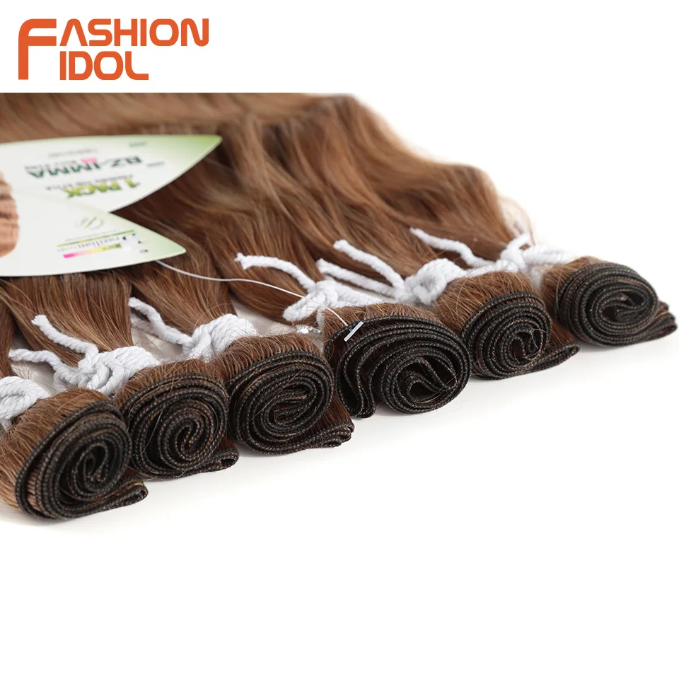 FASHION IDOL 6Pcs Water Wave Hair Bundles Synthetic Hair Extensions 20 inch Ombre Blonde Fake Hair Weave Body Wave Fiber Hair