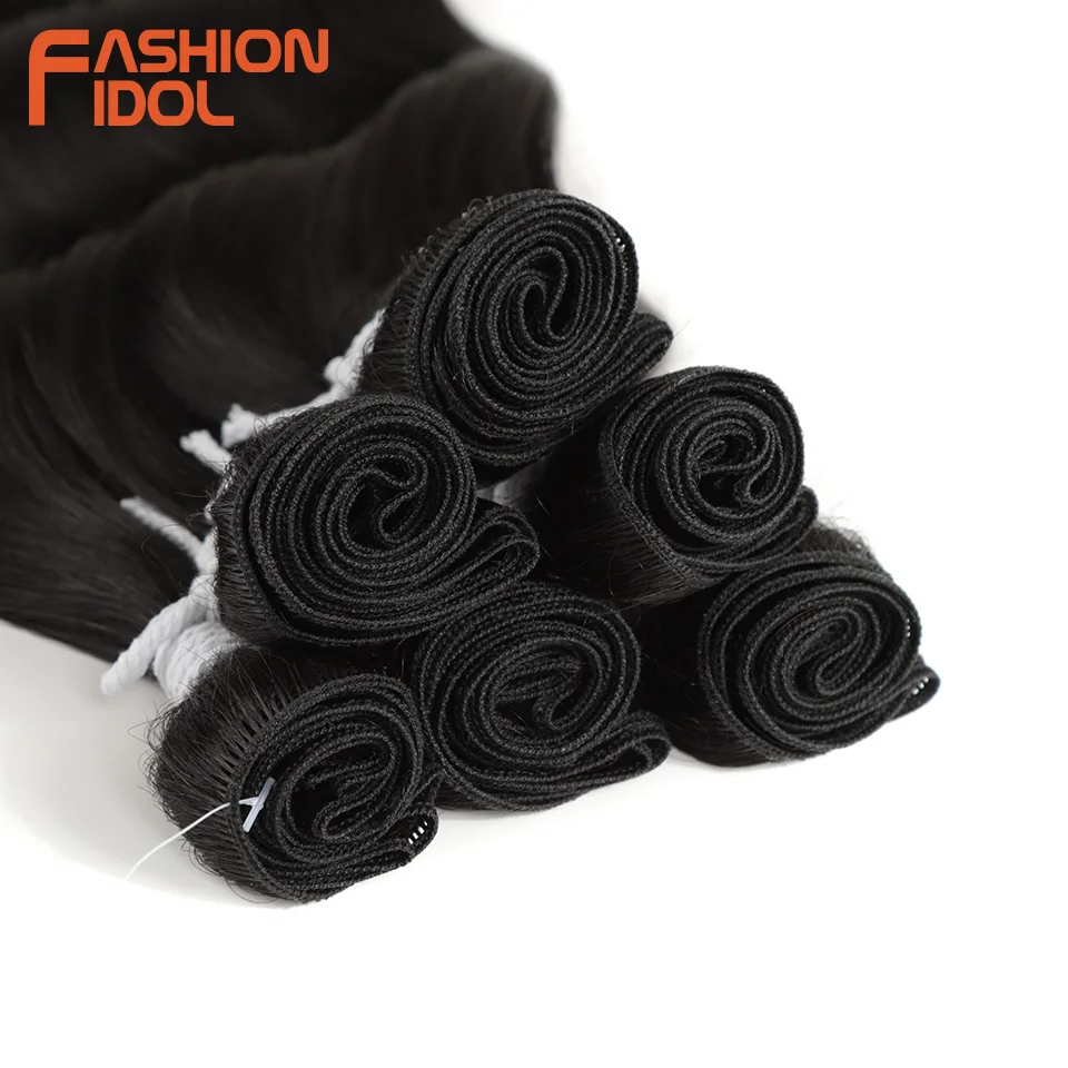 FASHION IDOL 6Pcs Water Wave Hair Bundles Synthetic Hair Extensions 20 inch Ombre Blonde Fake Hair Weave Body Wave Fiber Hair