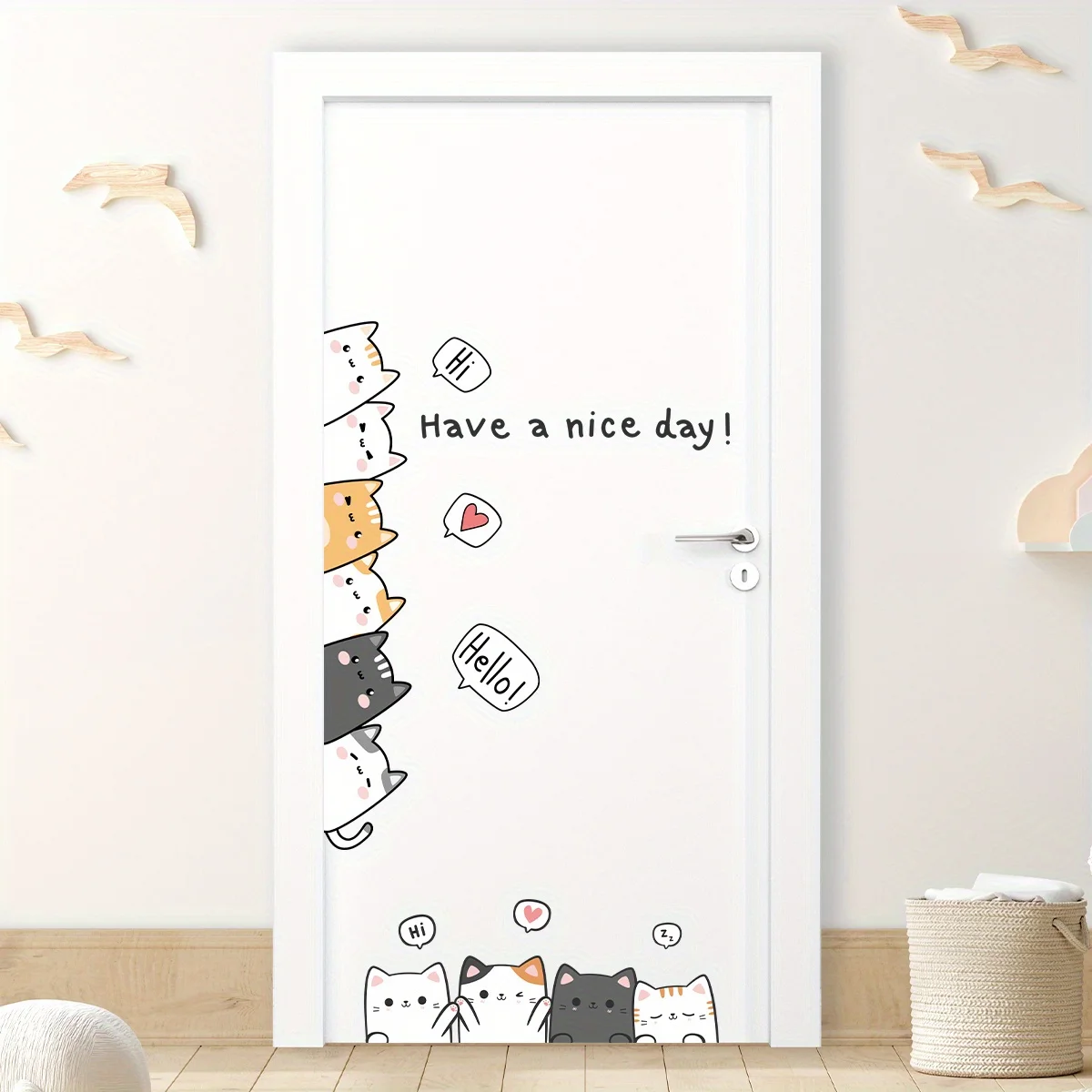 Cartoon Cute 10 Cats and English“have A Nice Day”animal Wall Stickers for Kids Room Living Room Door Decoration Wall Decals