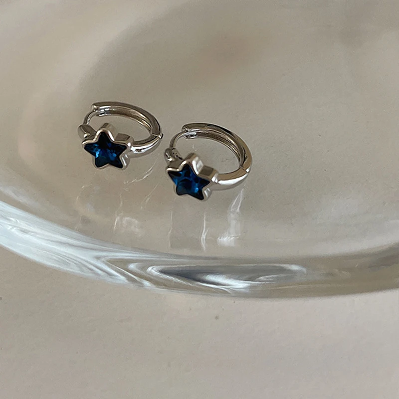 Y2K Trendy Cute Sweet Blue Star Hoop Earrings For Women Girls Simple New Fashion Vintage Earrings Aesthetic Jewelry Gift
