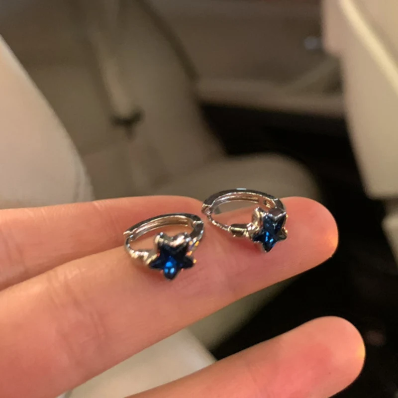 Y2K Trendy Cute Sweet Blue Star Hoop Earrings For Women Girls Simple New Fashion Vintage Earrings Aesthetic Jewelry Gift