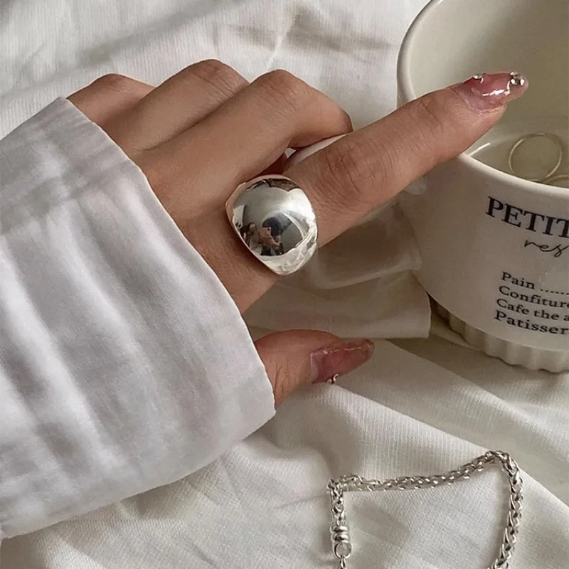 BF CLUB 925 Sterling Rings for Women Wide Ball Fashion Geometric Vintage Handmade Irregular Ring Party Gifts