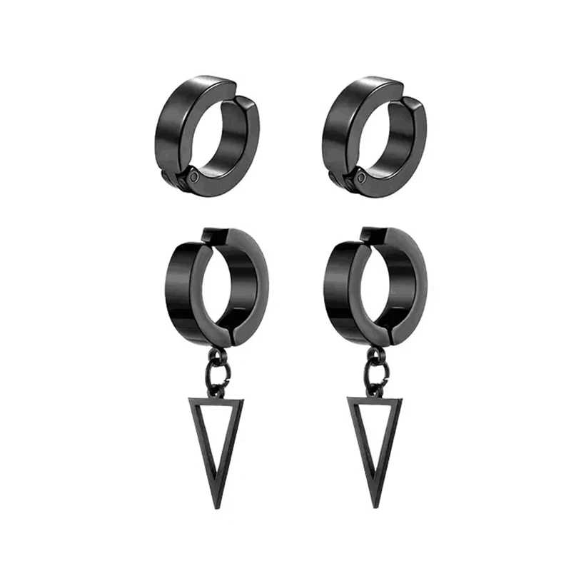 5 pairs of fashionable men's punk cross pendants stainless steel earless magnet earrings set