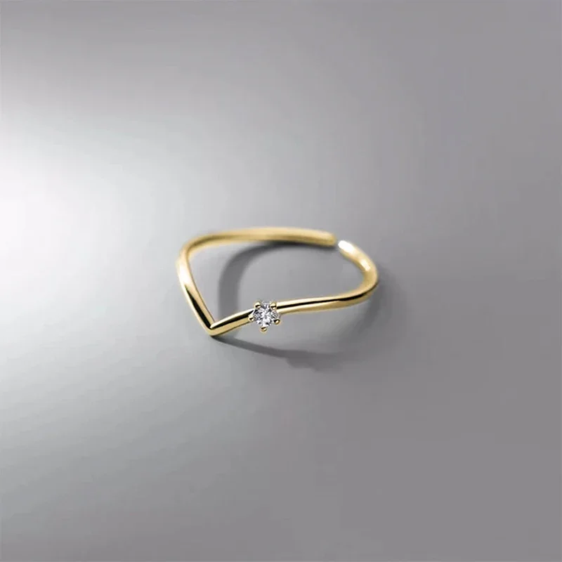 New Fashion Simple Single Circle V-shaped Thin Rings For Women Crystal Zircon Summer Open Ring Accessory Female Daily Ring Gifts