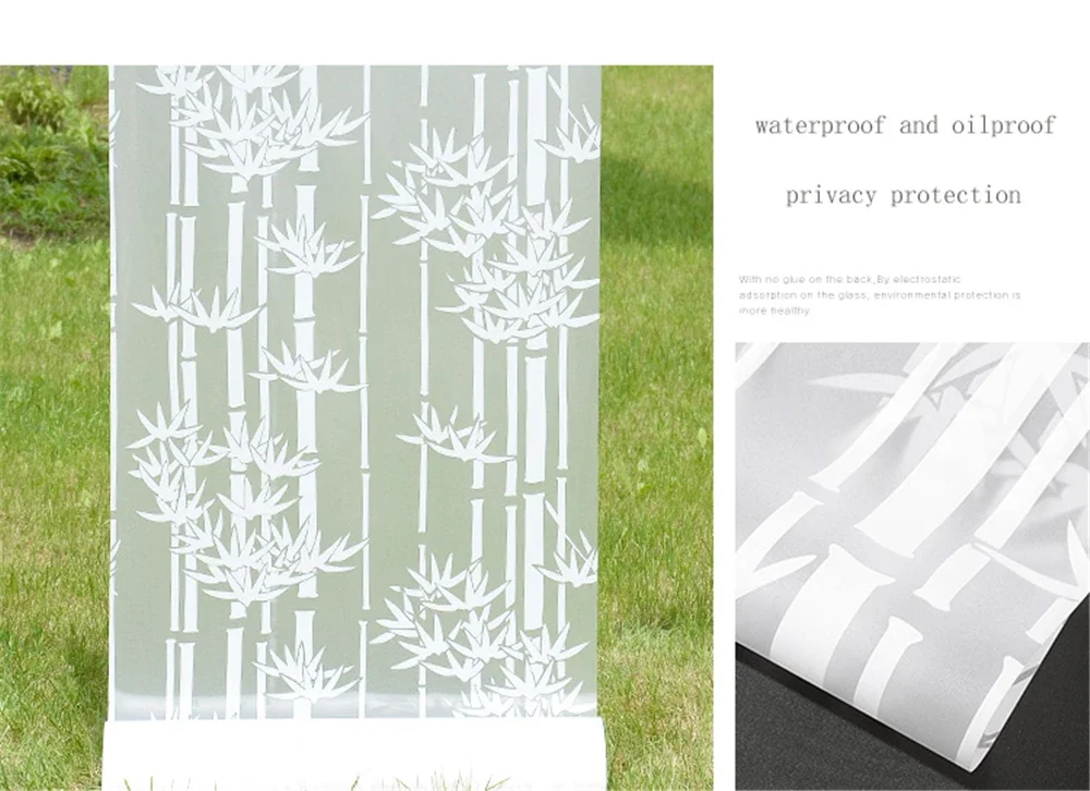 Decorative Privacy Vinyl Window Adhesive Film Window Sticker Decals Waterproof Sun UV Protection Bamboo Sliding Door Bathroom