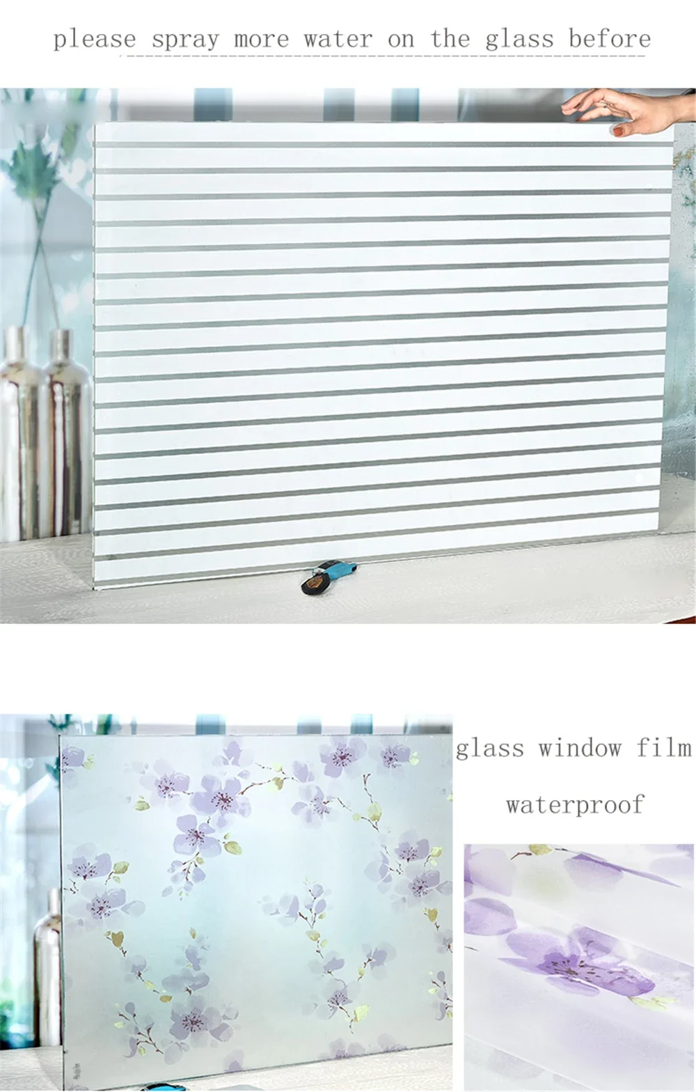 Decorative Privacy Vinyl Window Adhesive Film Window Sticker Decals Waterproof Sun UV Protection Bamboo Sliding Door Bathroom