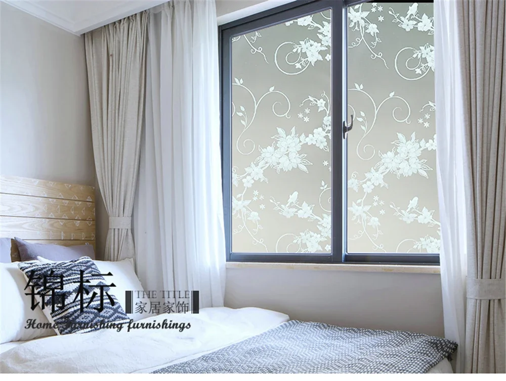 Decorative Privacy Vinyl Window Adhesive Film Window Sticker Decals Waterproof Sun UV Protection Bamboo Sliding Door Bathroom