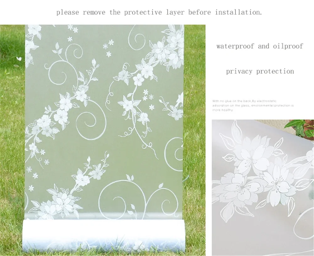 Decorative Privacy Vinyl Window Adhesive Film Window Sticker Decals Waterproof Sun UV Protection Bamboo Sliding Door Bathroom