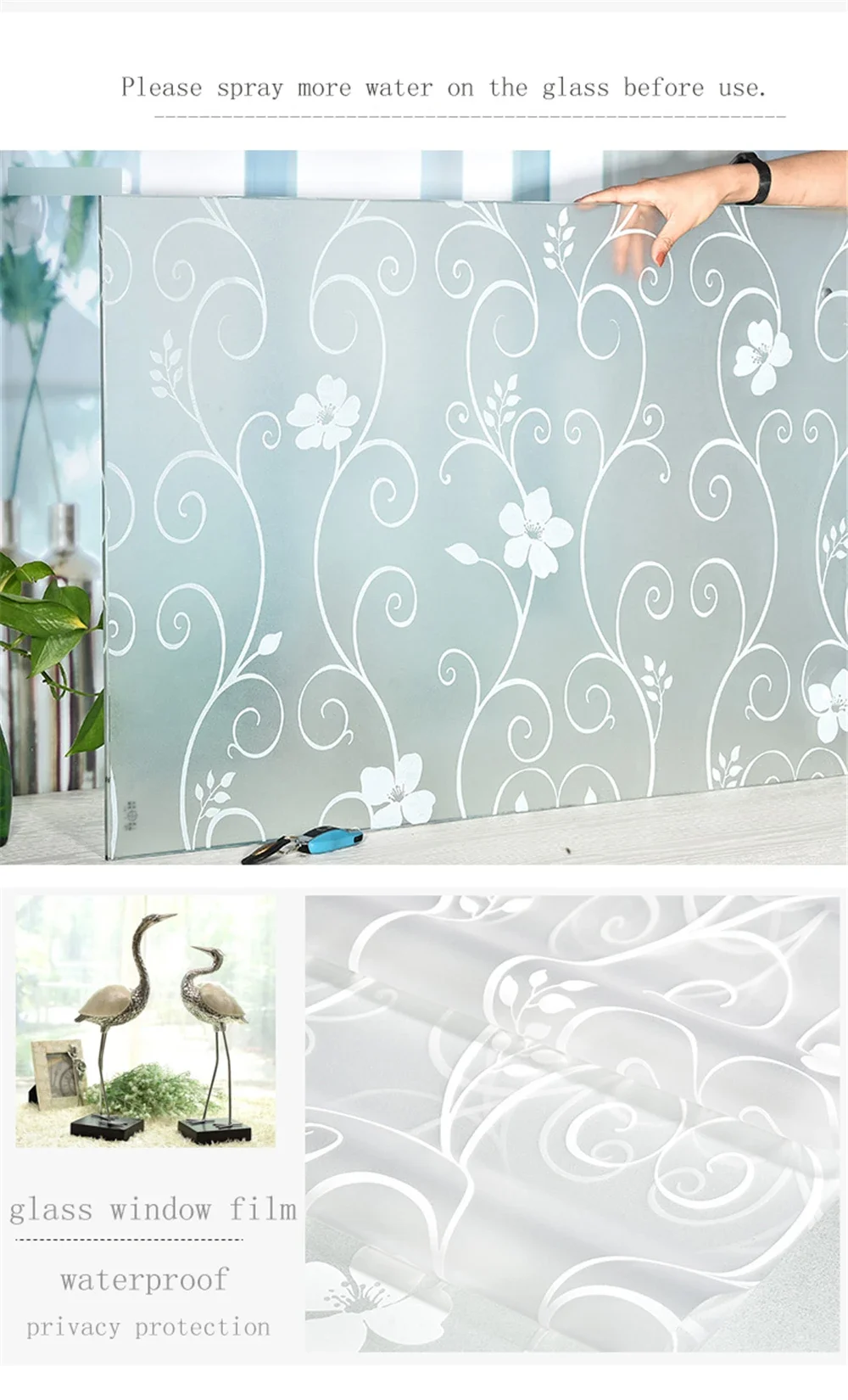 Decorative Privacy Vinyl Window Adhesive Film Window Sticker Decals Waterproof Sun UV Protection Bamboo Sliding Door Bathroom
