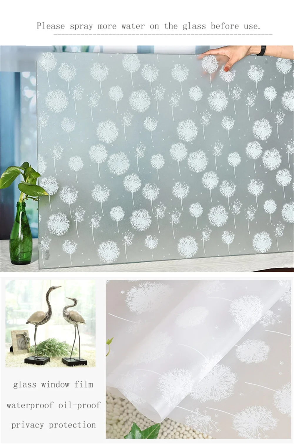 Decorative Privacy Vinyl Window Adhesive Film Window Sticker Decals Waterproof Sun UV Protection Bamboo Sliding Door Bathroom