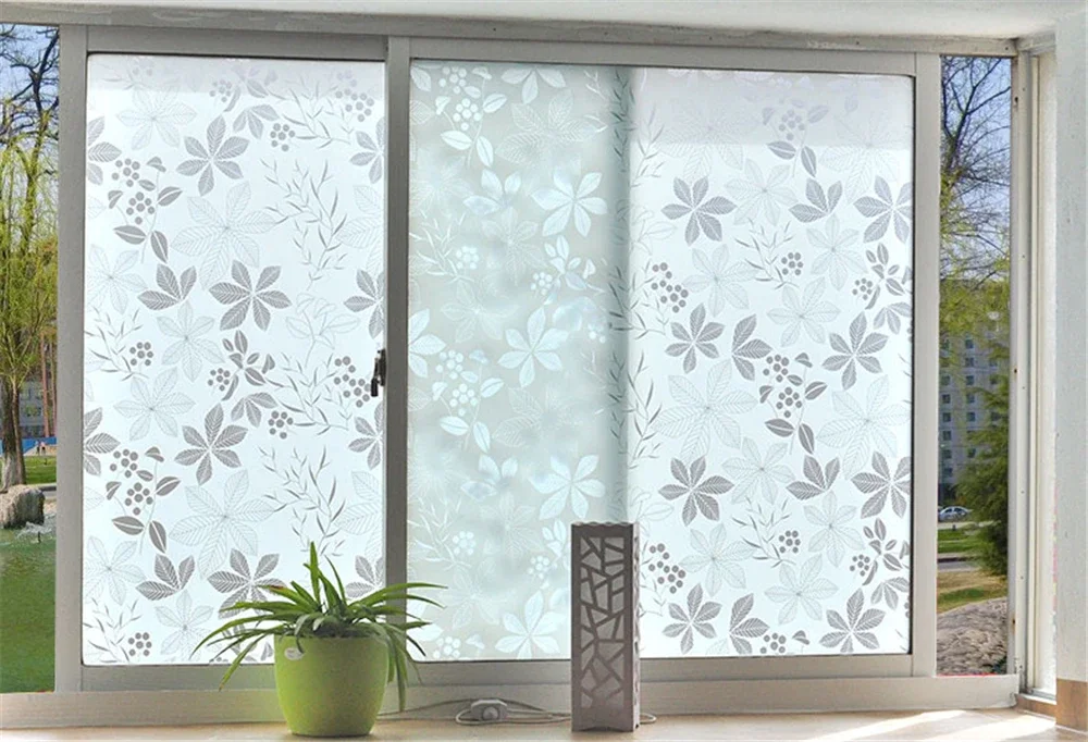 Decorative Privacy Vinyl Window Adhesive Film Window Sticker Decals Waterproof Sun UV Protection Bamboo Sliding Door Bathroom