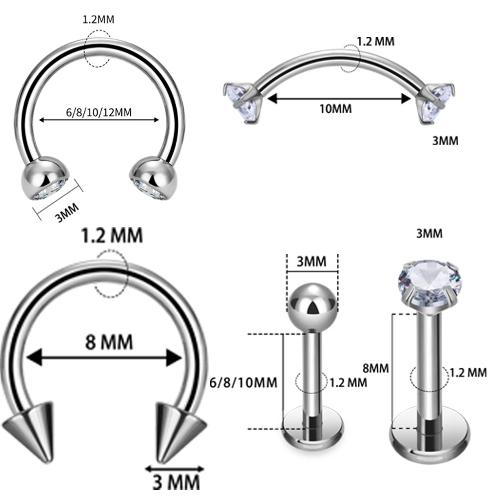 1/10 PCS G23 Titanium ASTM-F136 Piercings Nose Ring C Rod Body Jewelry Internal Thread Cartilage Helix Earrings Wholesale