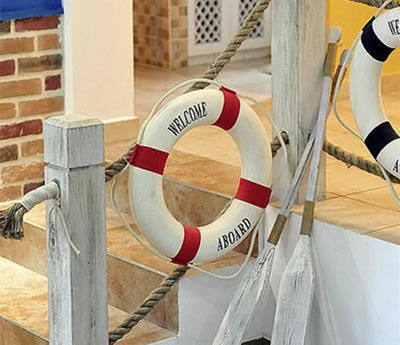 Life Buoy Crafts Living Room Decoration Nautical Style Welcome Decorative Red Blue Life Buoy Home Marine Beach Wall Decoration