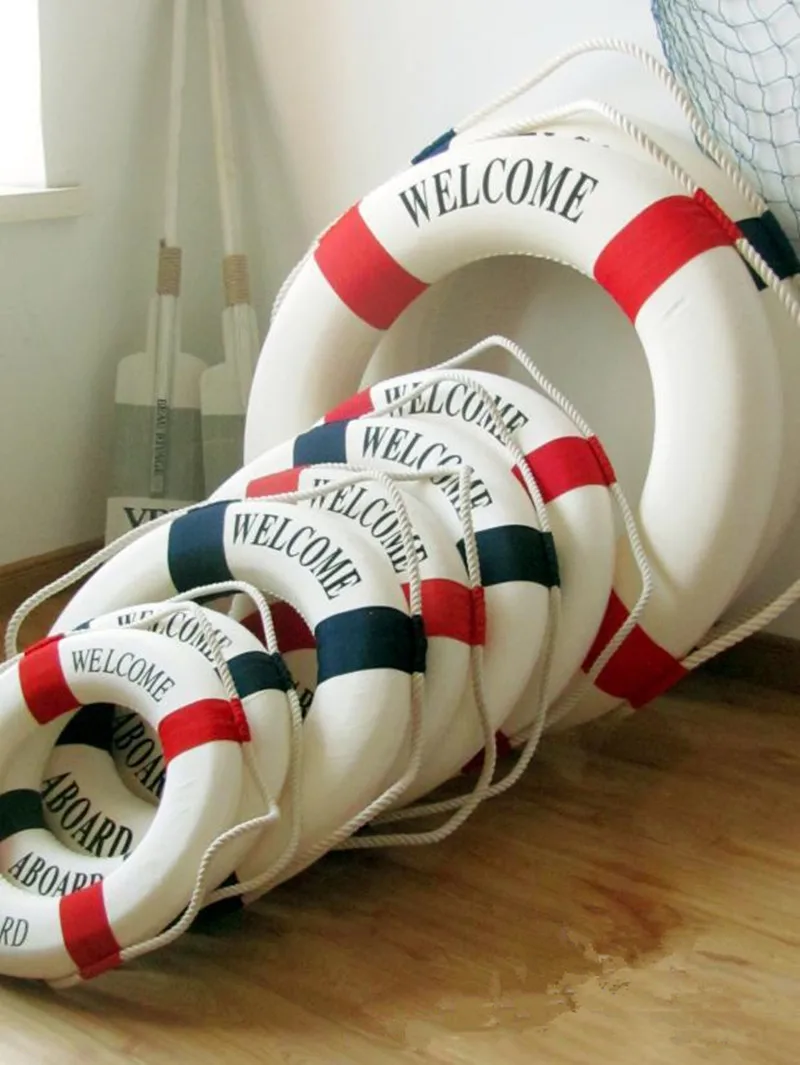 Life Buoy Crafts Living Room Decoration Nautical Style Welcome Decorative Red Blue Life Buoy Home Marine Beach Wall Decoration