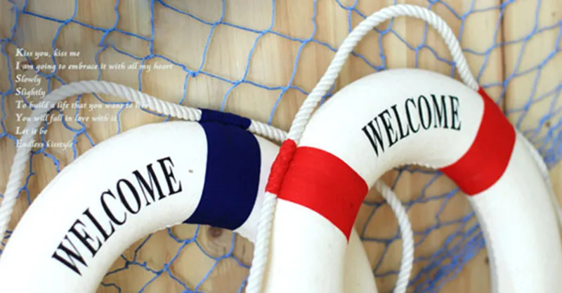 Life Buoy Crafts Living Room Decoration Nautical Style Welcome Decorative Red Blue Life Buoy Home Marine Beach Wall Decoration