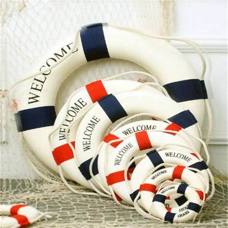 Life Buoy Crafts Living Room Decoration Nautical Style Welcome Decorative Red Blue Life Buoy Home Marine Beach Wall Decoration
