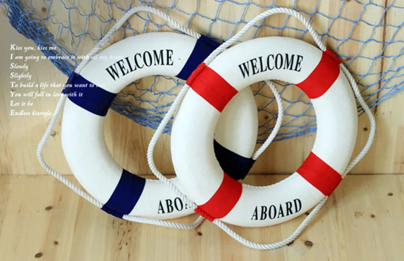 Life Buoy Crafts Living Room Decoration Nautical Style Welcome Decorative Red Blue Life Buoy Home Marine Beach Wall Decoration