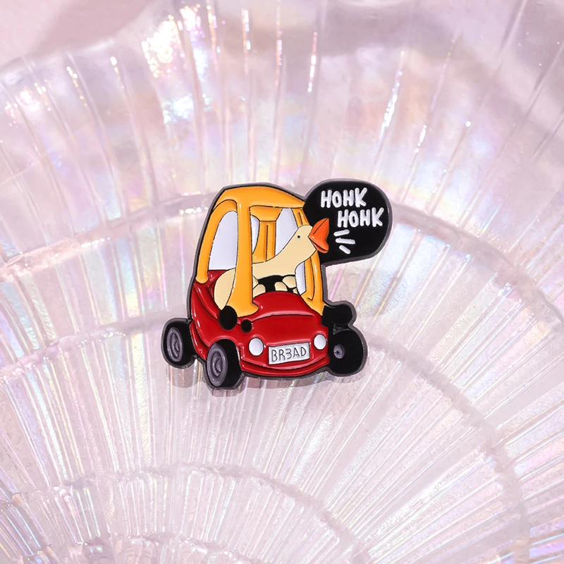 Funny Cartoon Goose Driving Brooch Enamel Pin Custom Hohk Cute Animal Badge Lapel Clothes Backpack Pin Jewelry Accessories Gifts
