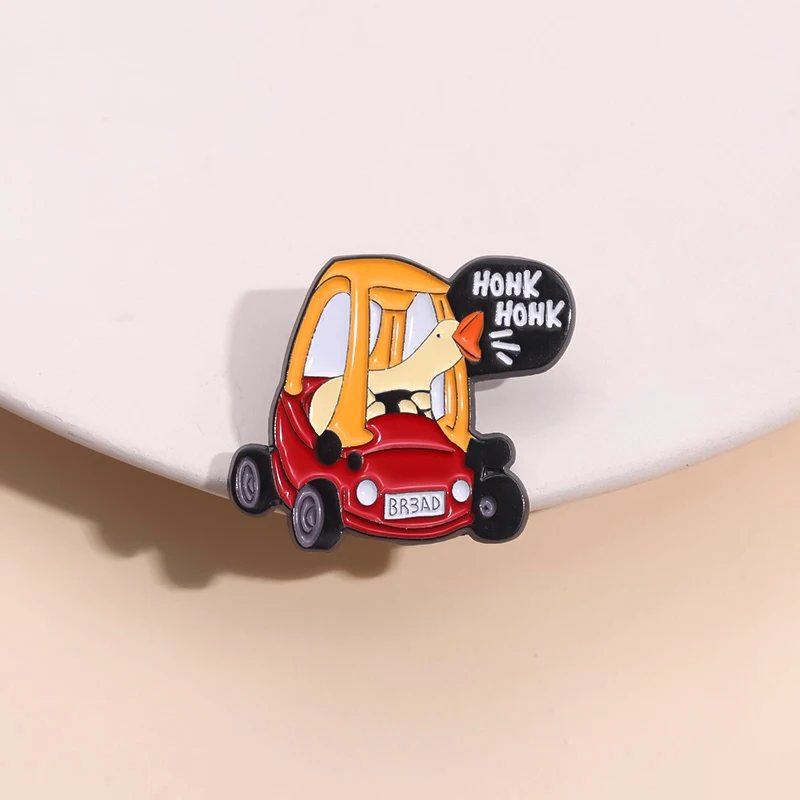 Funny Cartoon Goose Driving Brooch Enamel Pin Custom Hohk Cute Animal Badge Lapel Clothes Backpack Pin Jewelry Accessories Gifts