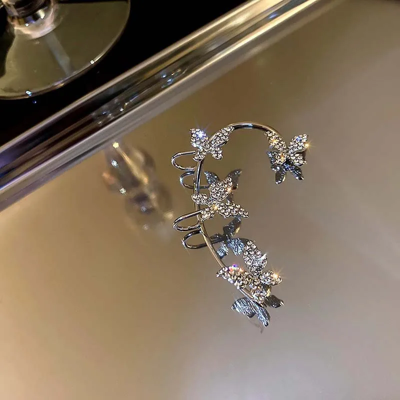 Luxury Star Butterfly Clip Earrings Female Crystal Tassel Ear Clip Earring Sparkling Zircon Ear Cuff Fashion Jewelry accessories