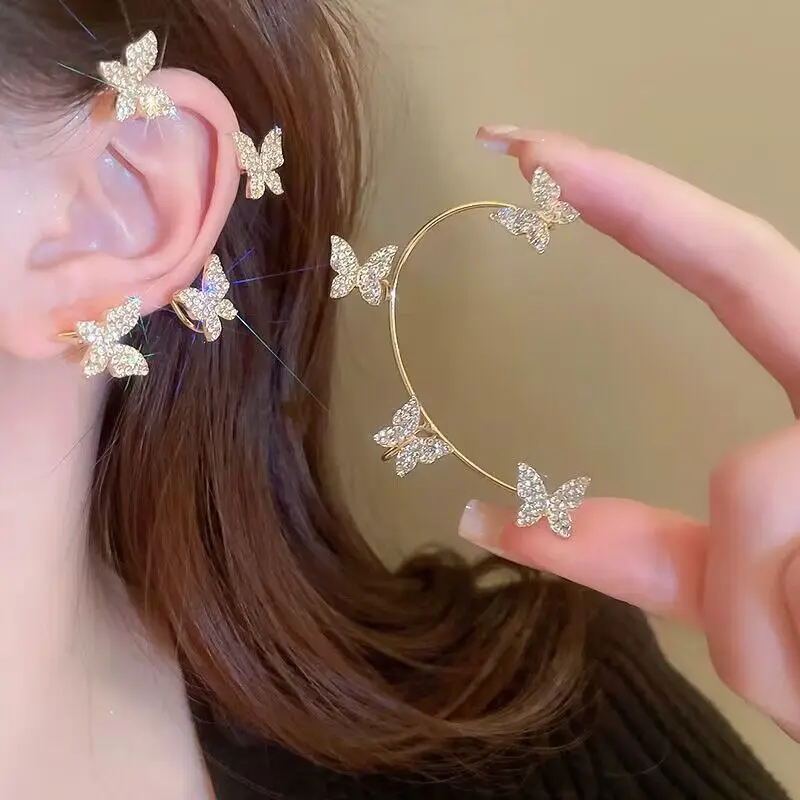 Luxury Star Butterfly Clip Earrings Female Crystal Tassel Ear Clip Earring Sparkling Zircon Ear Cuff Fashion Jewelry accessories