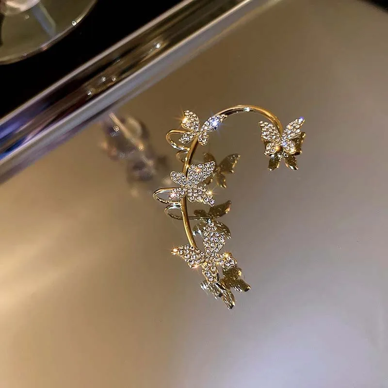 Luxury Star Butterfly Clip Earrings Female Crystal Tassel Ear Clip Earring Sparkling Zircon Ear Cuff Fashion Jewelry accessories