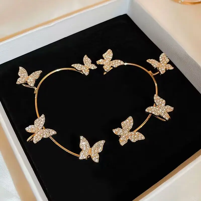Luxury Star Butterfly Clip Earrings Female Crystal Tassel Ear Clip Earring Sparkling Zircon Ear Cuff Fashion Jewelry accessories