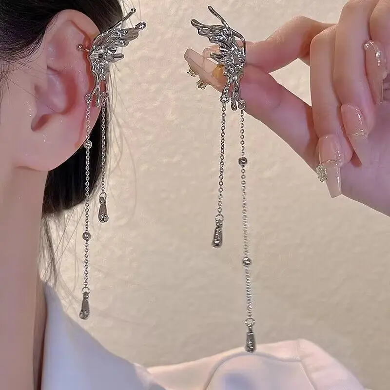 Luxury Star Butterfly Clip Earrings Female Crystal Tassel Ear Clip Earring Sparkling Zircon Ear Cuff Fashion Jewelry accessories