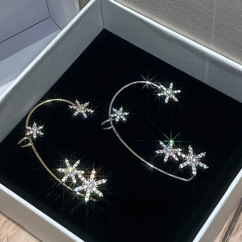 Luxury Star Butterfly Clip Earrings Female Crystal Tassel Ear Clip Earring Sparkling Zircon Ear Cuff Fashion Jewelry accessories