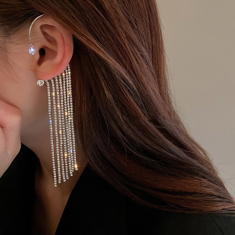 Luxury Star Butterfly Clip Earrings Female Crystal Tassel Ear Clip Earring Sparkling Zircon Ear Cuff Fashion Jewelry accessories