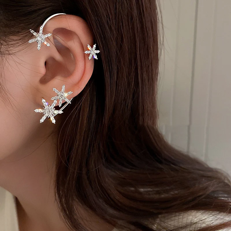 Luxury Star Butterfly Clip Earrings Female Crystal Tassel Ear Clip Earring Sparkling Zircon Ear Cuff Fashion Jewelry accessories