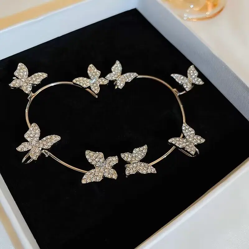 Luxury Star Butterfly Clip Earrings Female Crystal Tassel Ear Clip Earring Sparkling Zircon Ear Cuff Fashion Jewelry accessories