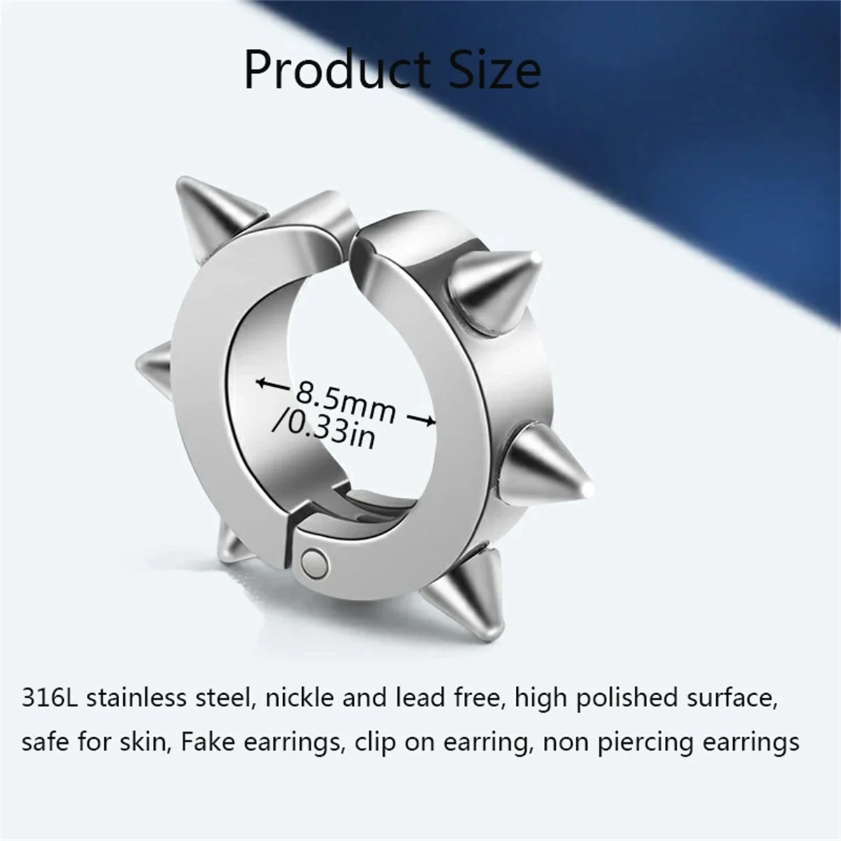 2/4pcs Punk Style 316L Stainless Steel Spine Earring,Clip On Non Piercing Hoop Earring Fashion Fake Piercing Jewelry