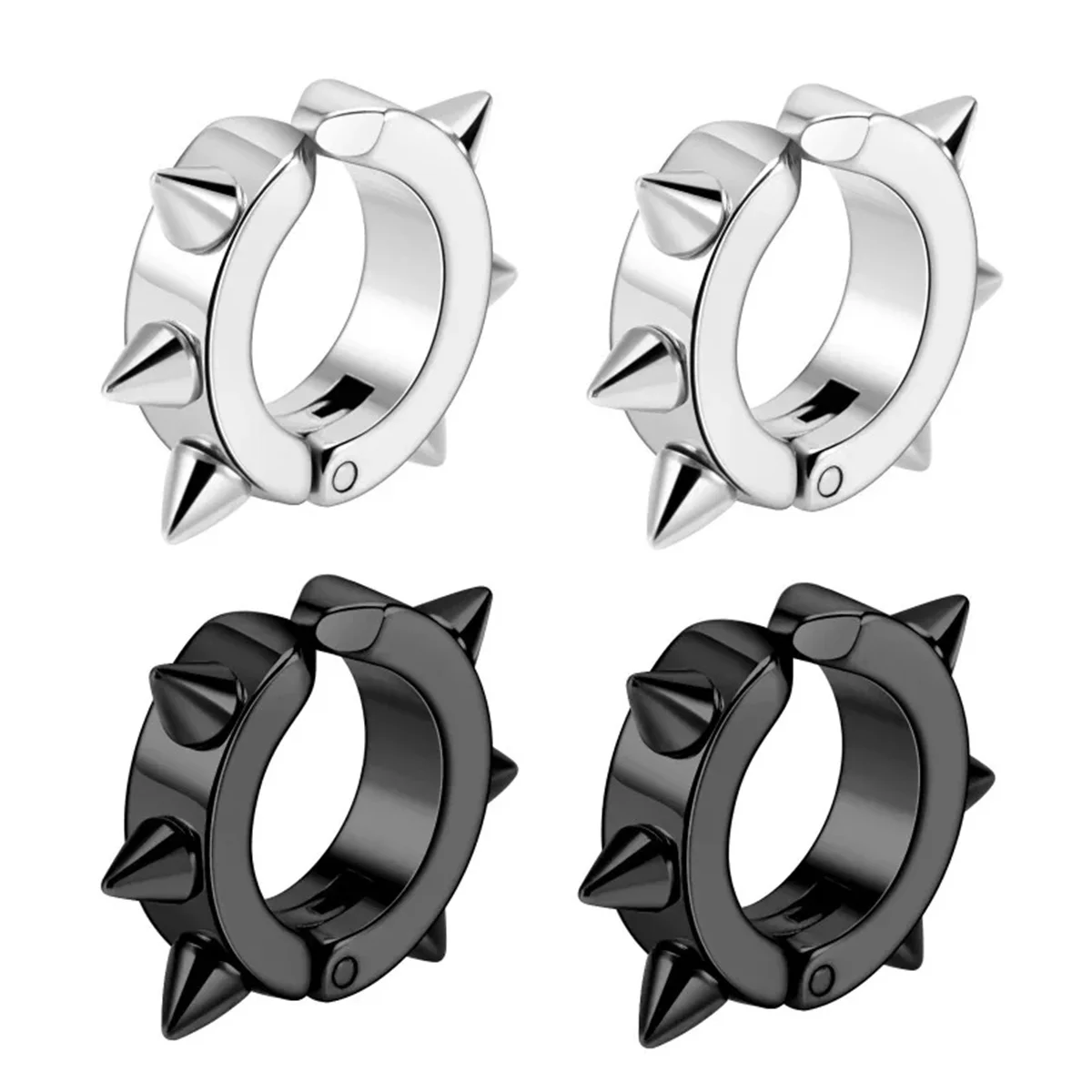 2/4pcs Punk Style 316L Stainless Steel Spine Earring,Clip On Non Piercing Hoop Earring Fashion Fake Piercing Jewelry