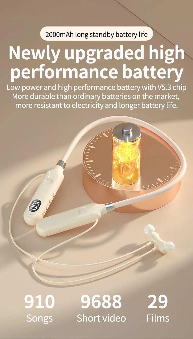 BT-12 Wireless Bluetooth Earphones Sports Headphones Card Insertion Digital Display Noise Cancelling Headset HiFi Music Earbuds