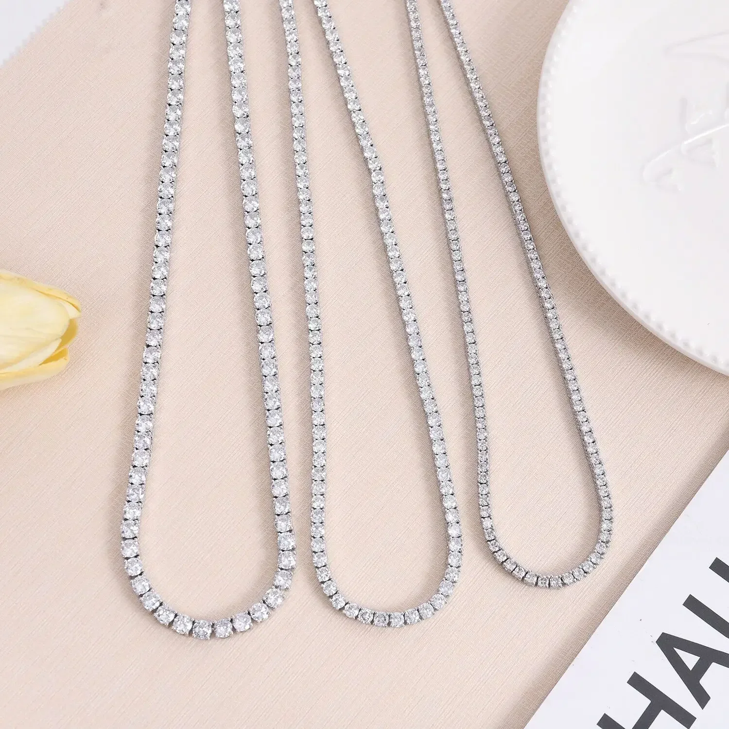 SAIYE 925 Sterling Silver Necklace Zircon Chain Necklace Women Fashion Simple Engagement Wedding Charm Jewelry 4mm 45cm
