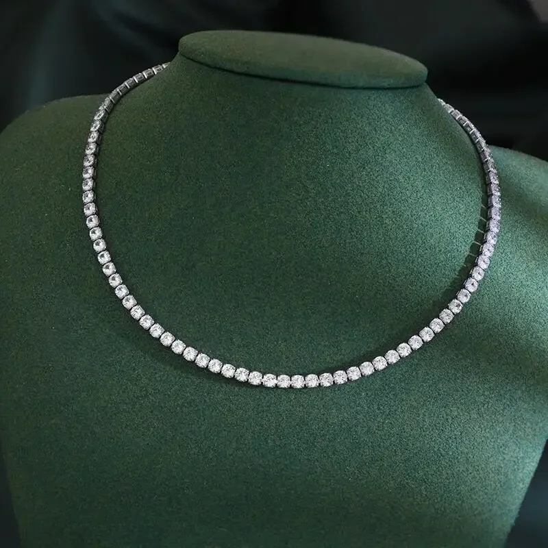 SAIYE 925 Sterling Silver Necklace Zircon Chain Necklace Women Fashion Simple Engagement Wedding Charm Jewelry 4mm 45cm