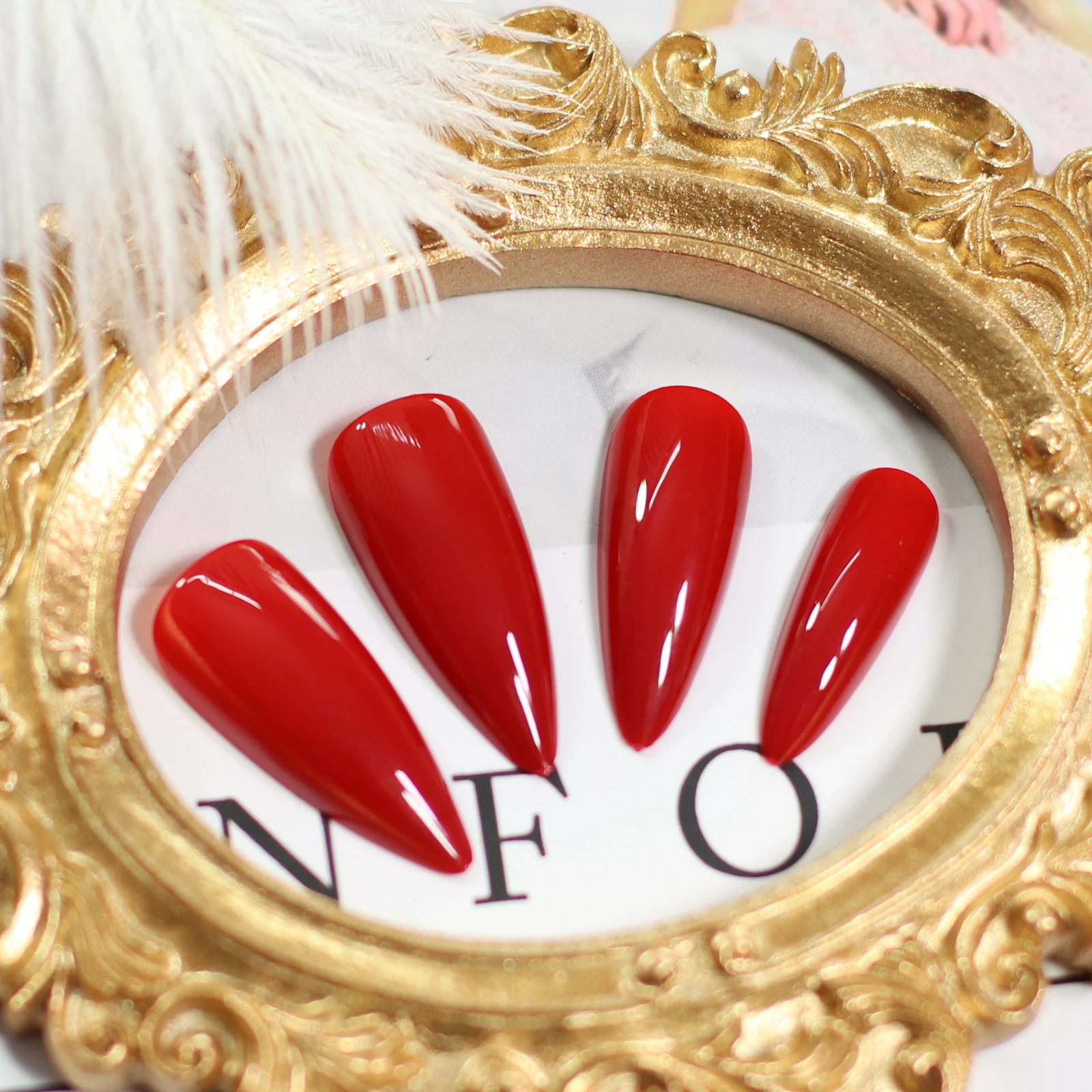 press on fake nails stiletto red glossy finishes