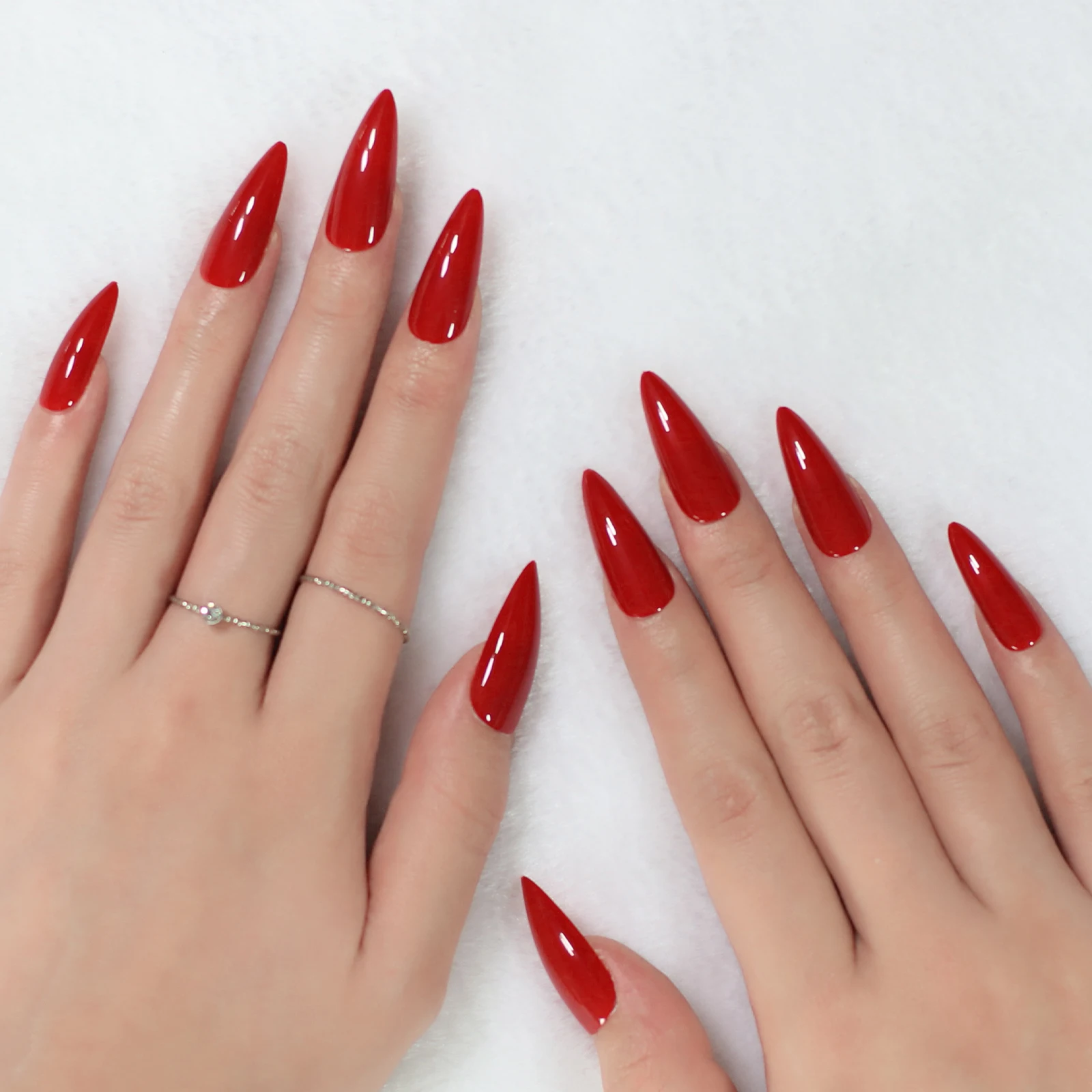 press on fake nails stiletto red glossy finishes