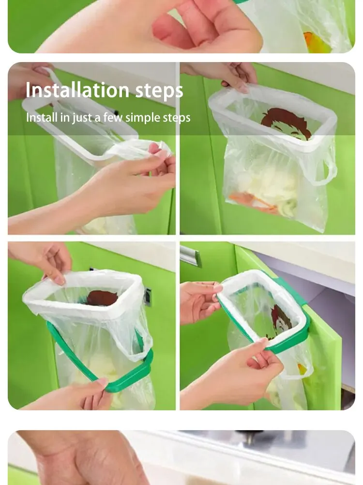 1pc Green Stylish Hanging Garbage Bag Rack with Cover Portable Kitchen Cabinet Rubbish Bag Plastic Rack Support Holder