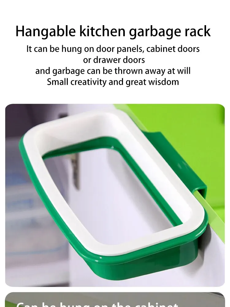 1pc Green Stylish Hanging Garbage Bag Rack with Cover Portable Kitchen Cabinet Rubbish Bag Plastic Rack Support Holder