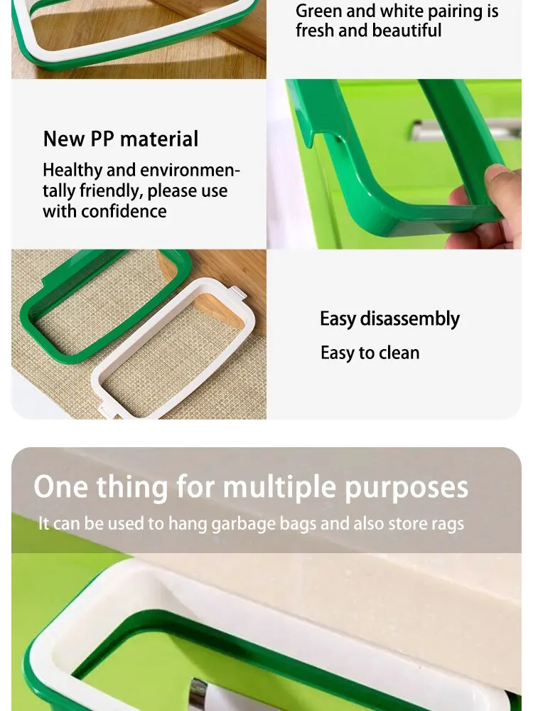 1pc Green Stylish Hanging Garbage Bag Rack with Cover Portable Kitchen Cabinet Rubbish Bag Plastic Rack Support Holder