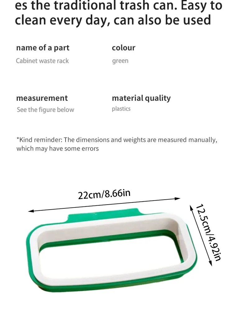 1pc Green Stylish Hanging Garbage Bag Rack with Cover Portable Kitchen Cabinet Rubbish Bag Plastic Rack Support Holder